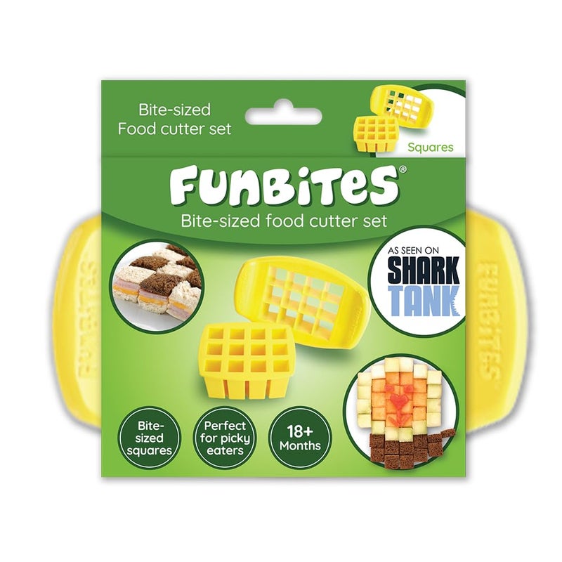 FUNBITES Sandwich Cutter for Kids Lunch, Mini Cookie Cutters, Bento Box Accessories, Cuts Food into Bite-Size Shapes for Toddler Lunch, Great for picky eaters - Yellow Squares 1pk - Image 1